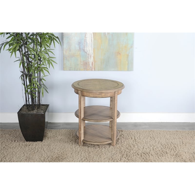 Sunny Designs Marina Oak Beach Pebble Solid Wood and Veneers Side Table