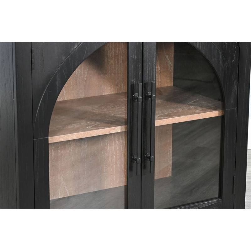 Sunny Designs Elena Wood Cabinet with Arched Glass Doors in Oak Grove/Umbra