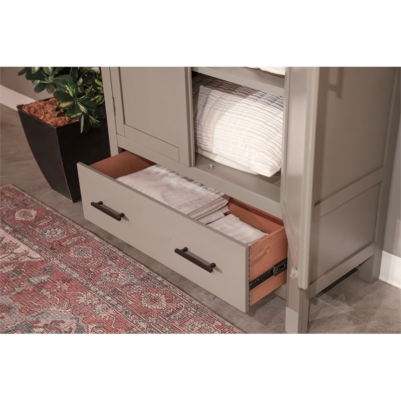 Sunny Designs Transitional Linen Cabinet with Shelves and Deep Storage Drawer