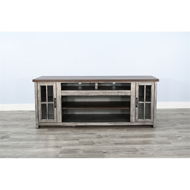 Sunny Designs Rustic Gray 76-Inch TV Stand with Glass Doors Console