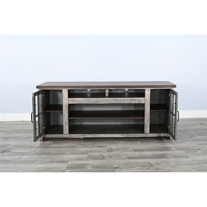 Sunny Designs Rustic Gray 76-Inch TV Stand with Glass Doors Console