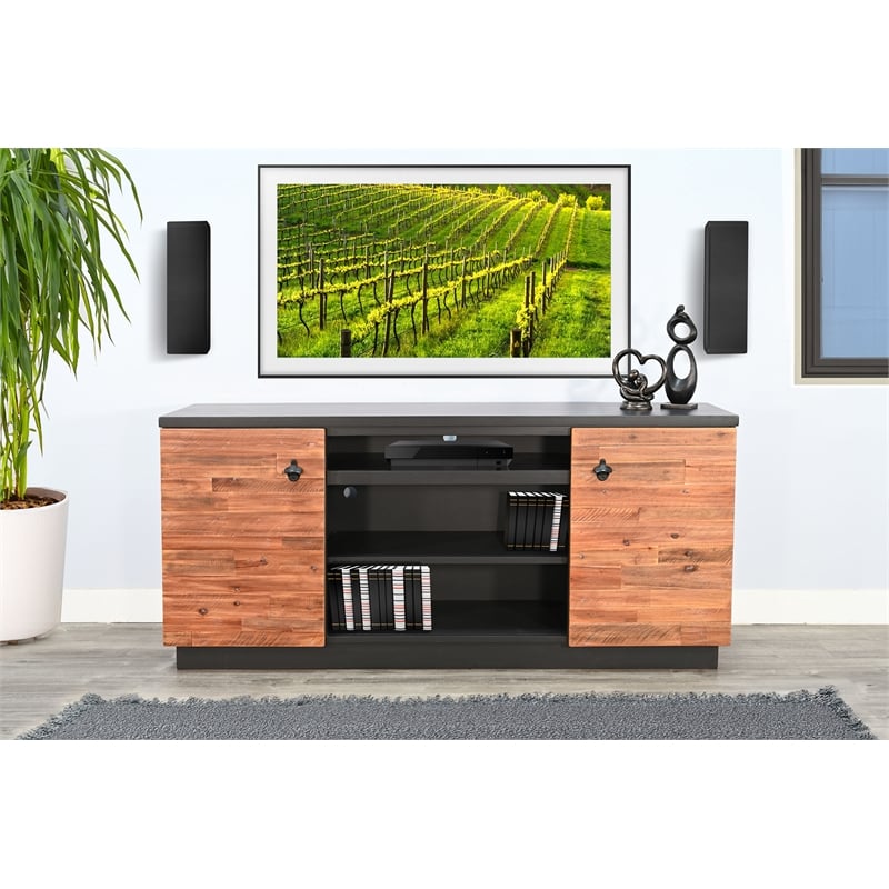 Sunny Designs Industrial Modern TV Stand with Reclaimed Wood Doors Media Cabinet