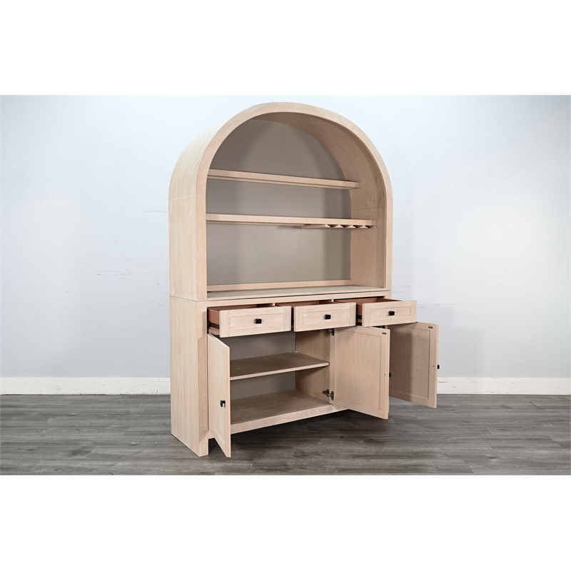 Sunny Designs Arched Wood Bar Hutch with Glass Storage