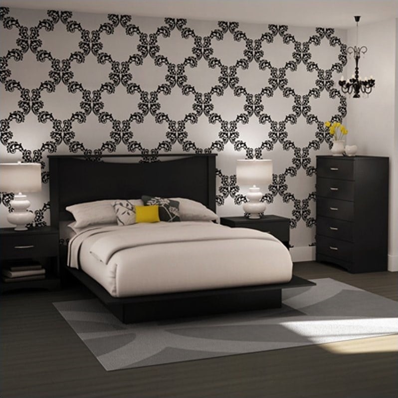 South Shore Maddox Full/Queen Platform Bed Set in Pure Black Finish 