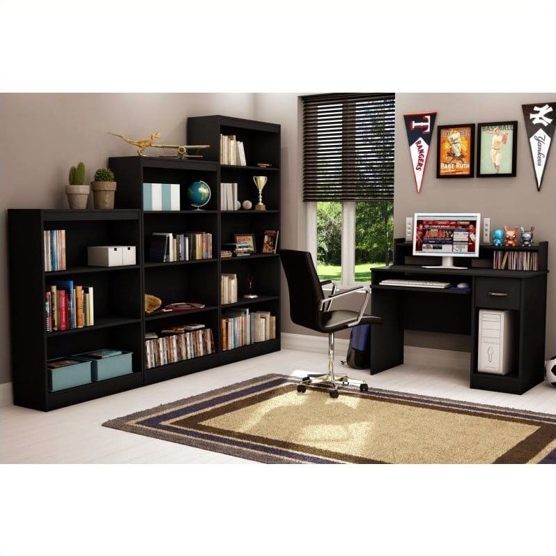   Axess Small Wood w/Hutch Pure Black Computer Desk 066311043532  