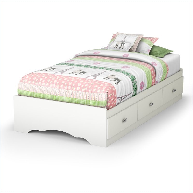 South Shore Sabrina Twin Bookcase Pure White Bed  