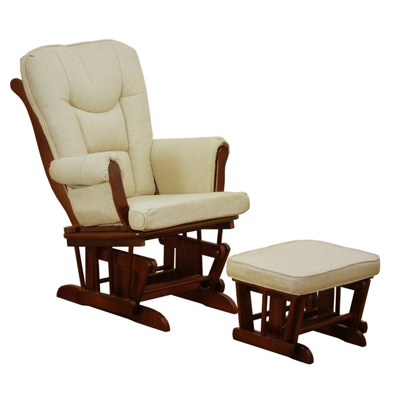 AFG Baby Furniture Sleigh Glider Chair and Ottoman in Espresso/Beige Cushion