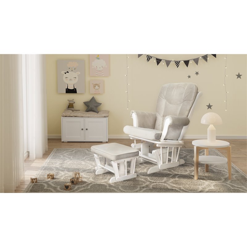 AFG Baby Furniture Sleigh Glider Chair and Ottoman in White/Gray Cushion