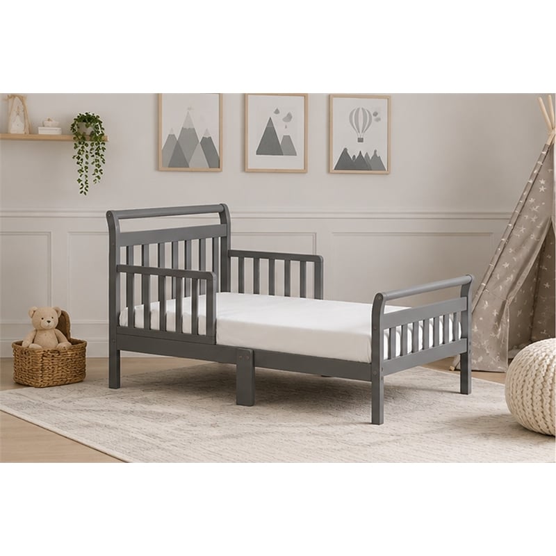AFG Baby Furniture Anna Solid Wood Toddler Bed with Guardrails in Gray