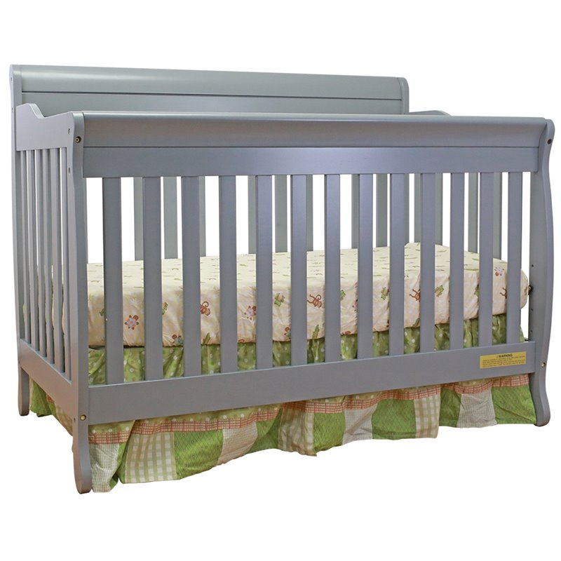 AFG Baby Furniture Alice Solid Wood 3-in-1 Convertible Crib in Gray