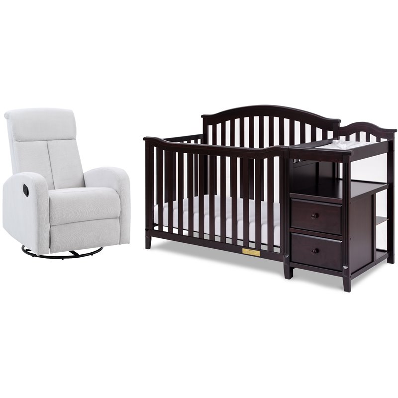 AFG Kali 4-in-1 Convertible Crib/Changer/Amber Swivel Glider in Espresso/Gray