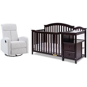 AFG Kali 4-in-1 Convertible Crib/Changer/Amber Swivel Glider in Espresso/Gray