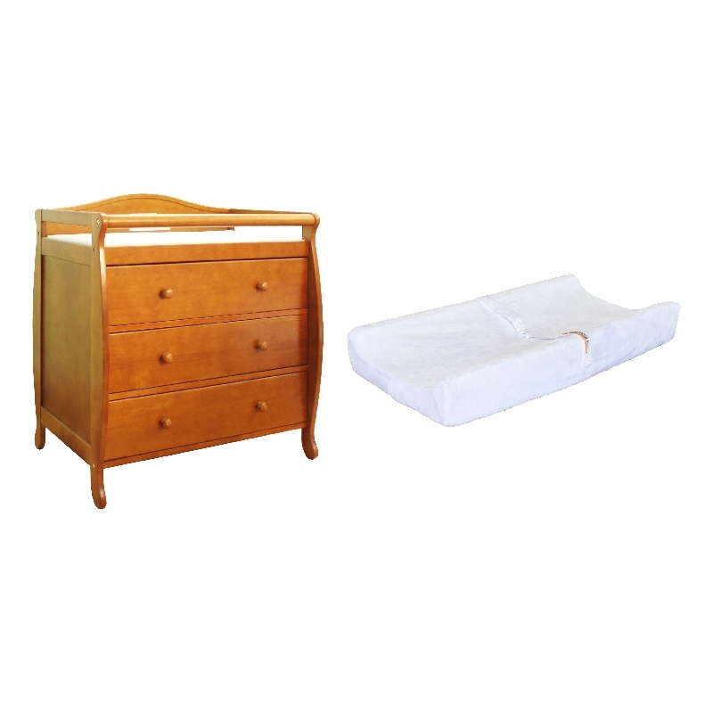 Grace 3-Drawer Changing Table with Contoured Changing Pad and Fabric Cover Pecan