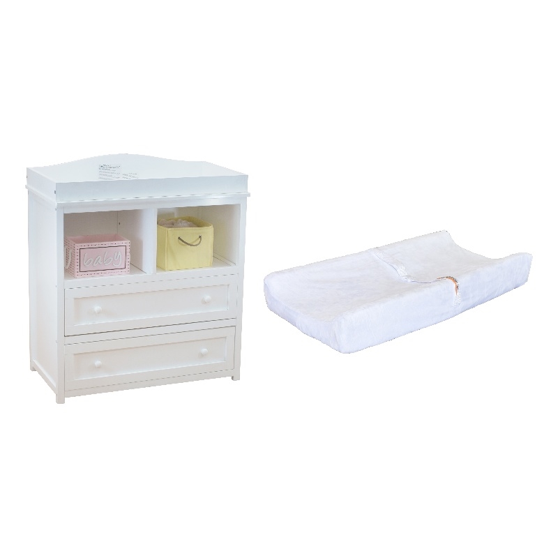 AFG Baby Furniture Leila 2-Drawer Changing Table with Fabric Cover Pad in White