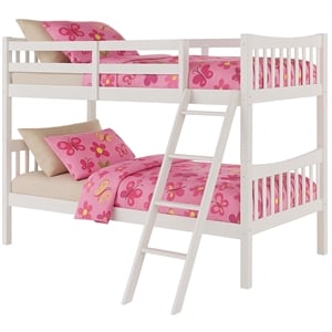 FR Wooden Kids Twin Over Twin Bunk Bed White