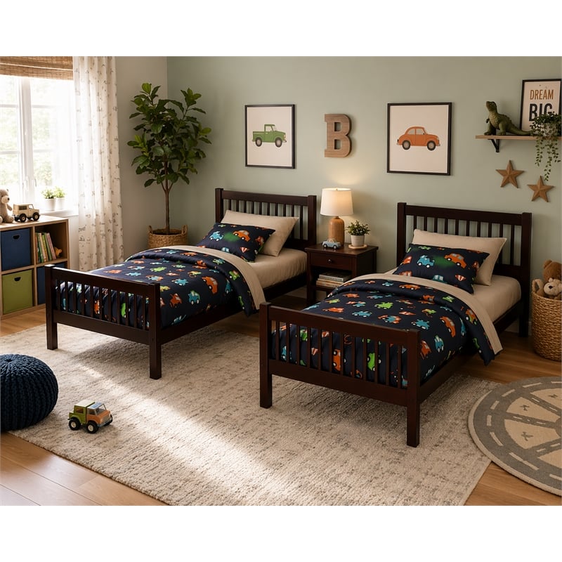 FR Wooden Kids Twin Over Twin Bunk Bed Espresso