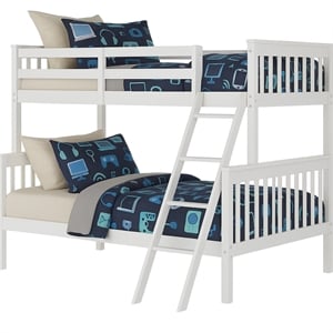 BR Wooden Kids Twin Over Full Bunk Bed White