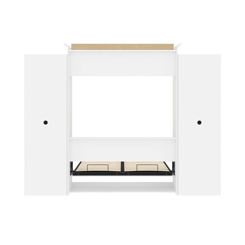 Catania Wood Queen Murphy Bed and 2 Organizers with Drawers in White