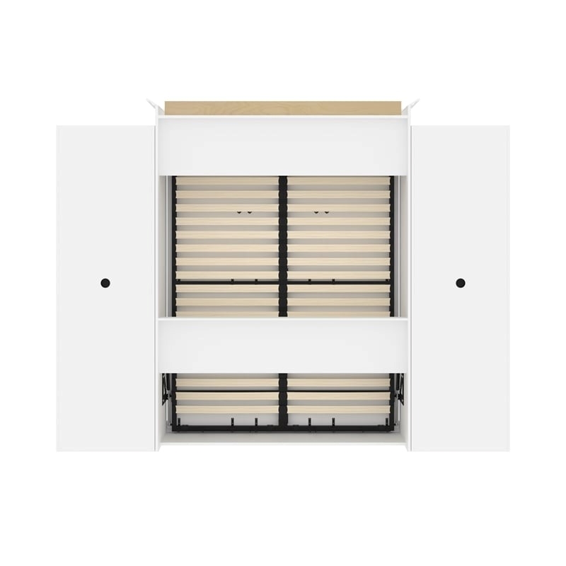 Catania Wood Queen Murphy Bed and 2 Organizers with Drawers in White
