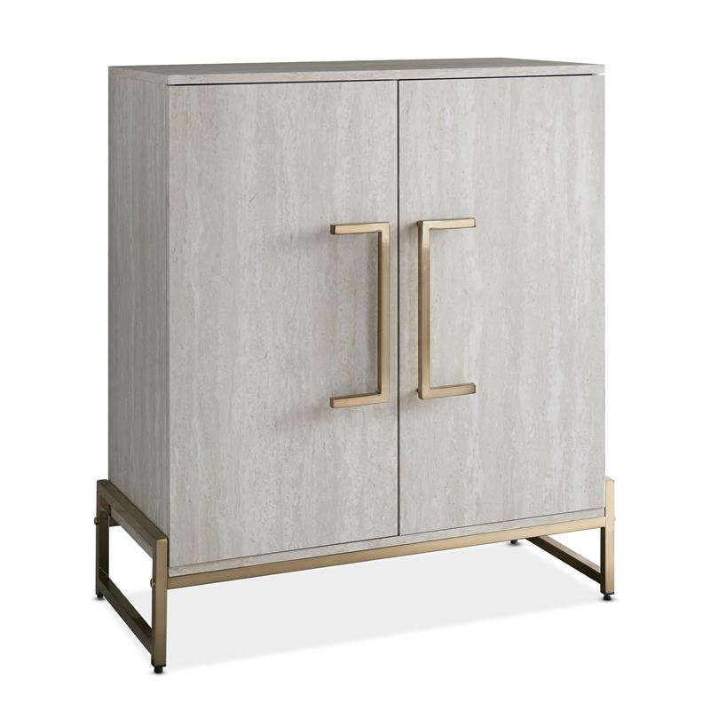 Catania Modern Silver Faux Marble and Gold Metal Base Wine Cabinet
