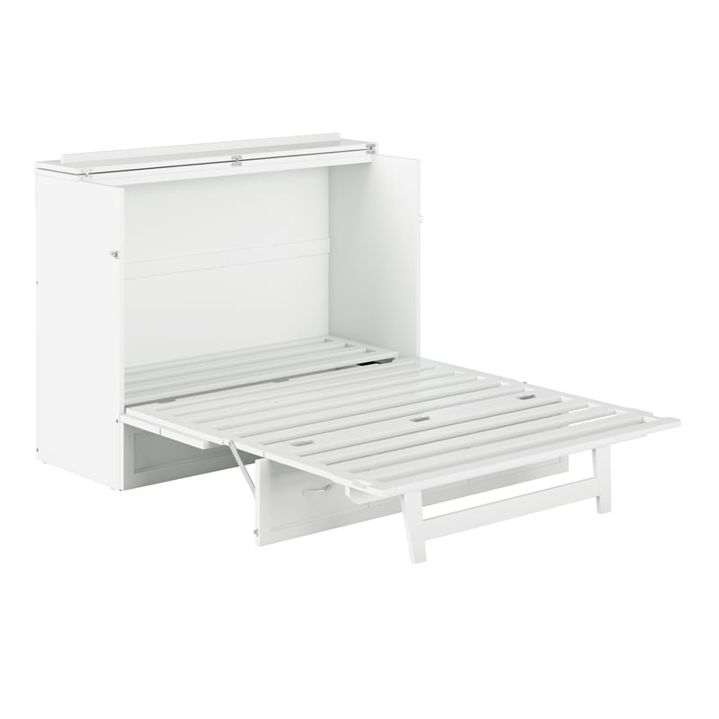 Catania Modern Wood Full Murphy Bed Chest with Mattress in White