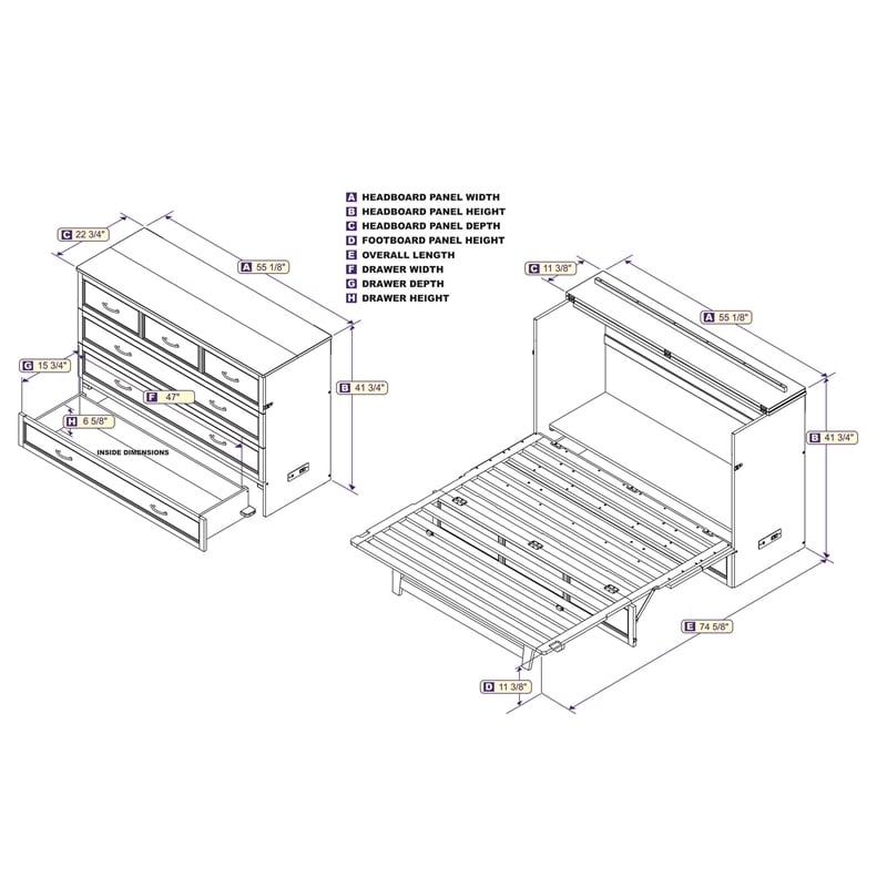 Catania Modern Wood Full Murphy Bed Chest with Mattress in White