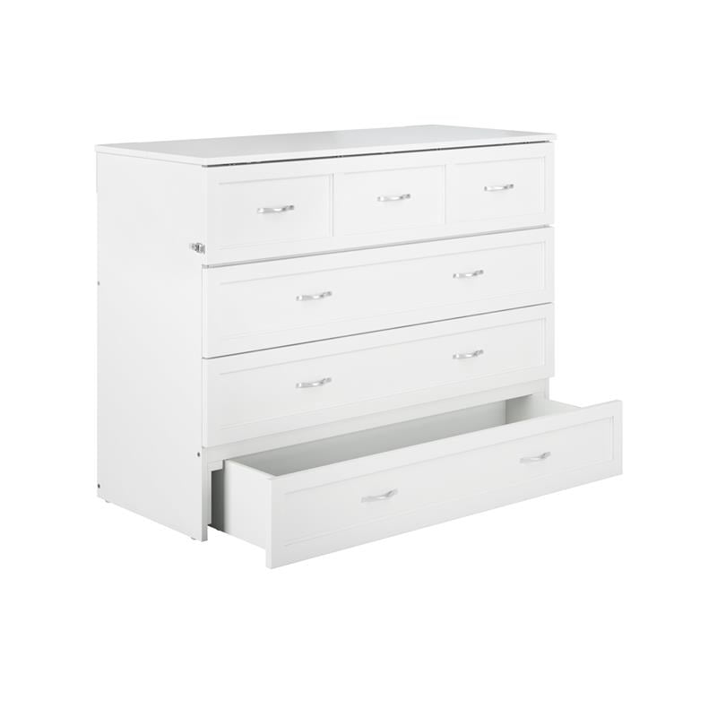 Catania Modern Wood Full Murphy Bed Chest with Mattress in White