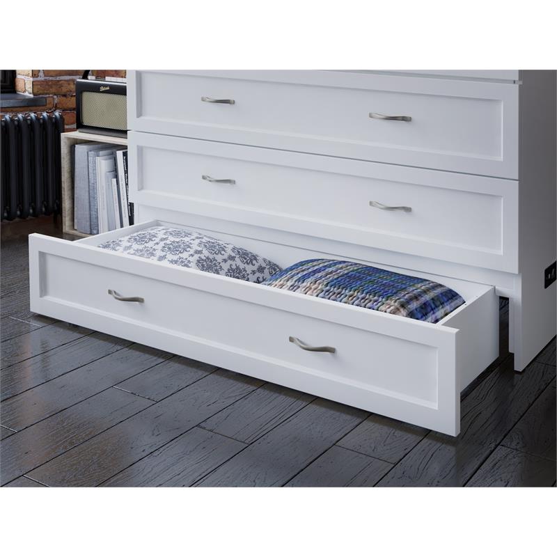 Catania Modern Wood Full Murphy Bed Chest with Mattress in White