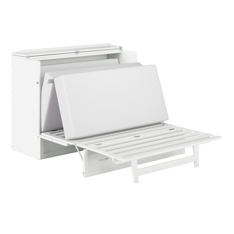 Catania Modern Wood Full Murphy Bed Chest with Mattress in White
