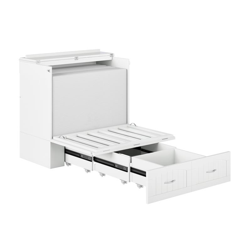 Catania Modern Wood Twin XL Murphy Bed Chest with Mattress in White