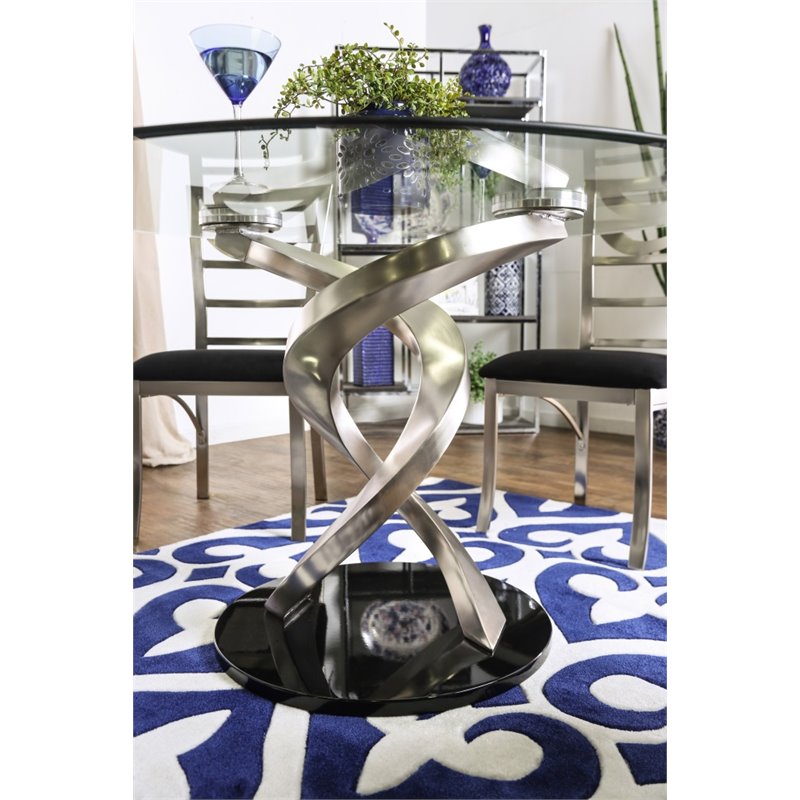 Catania Modern / Contemporary Glass Top Round Dining Table in Silver