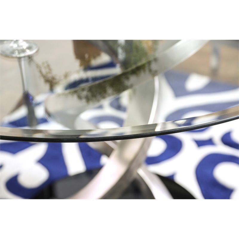 Catania Modern / Contemporary Glass Top Round Dining Table in Silver