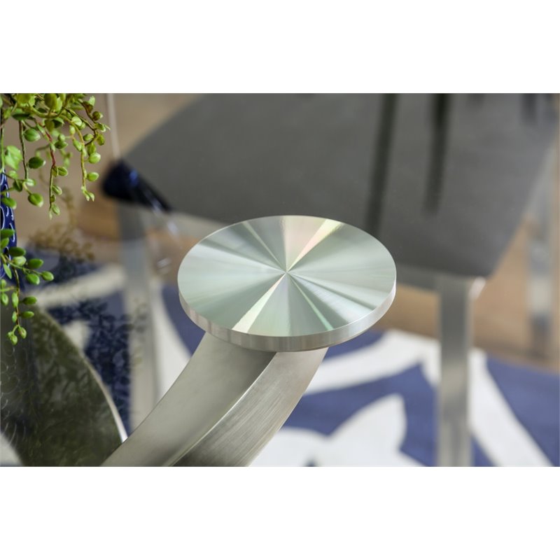 Catania Modern / Contemporary Glass Top Round Dining Table in Silver