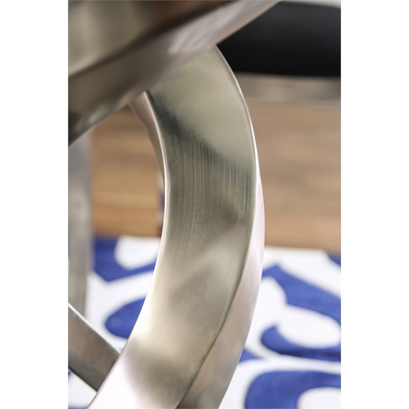Catania Modern / Contemporary Glass Top Round Dining Table in Silver