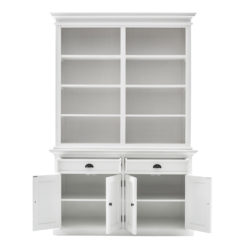Catania Mahogany Solid Wood Buffet Hutch Unit with 8 Shelves in White