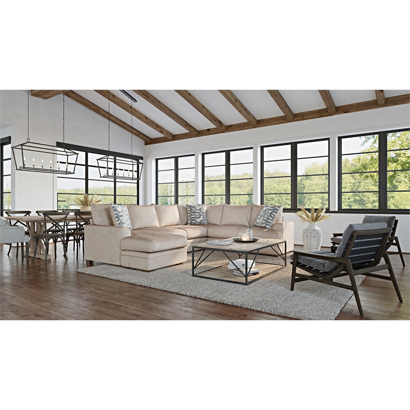 Catania 2-Piece Sectional with Accent Pillows in Cream Finish