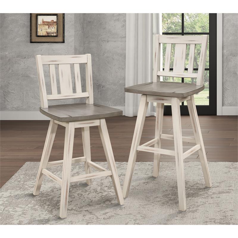 Catania Slat Back Counter Height Dining Swivel Chair in White (Set of 2)