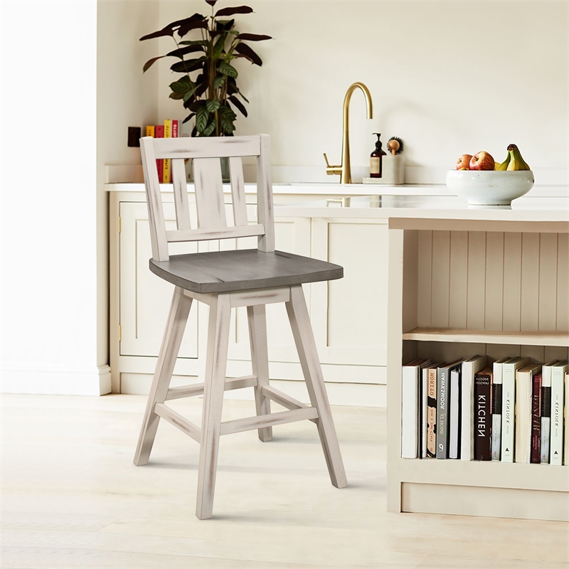 Catania Slat Back Counter Height Dining Swivel Chair in White (Set of 2)