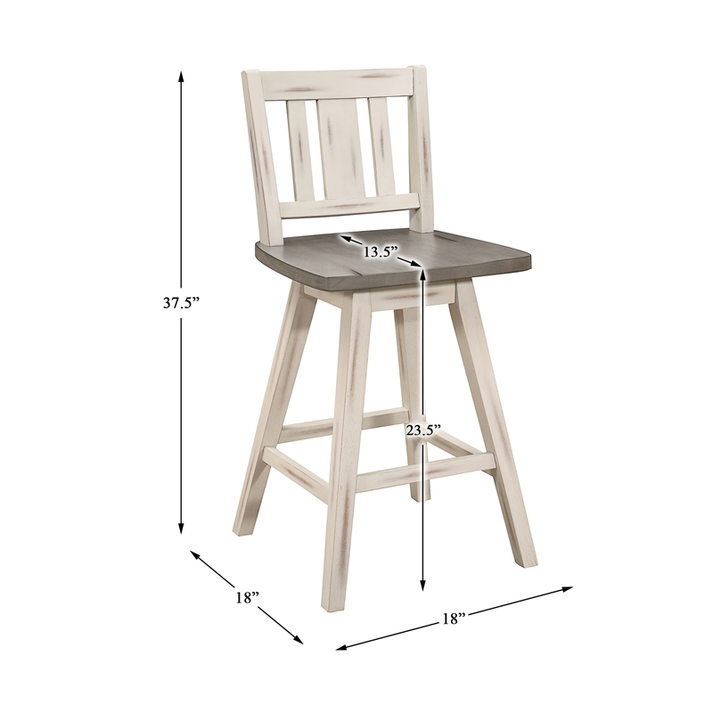 Catania Slat Back Counter Height Dining Swivel Chair in White (Set of 2)