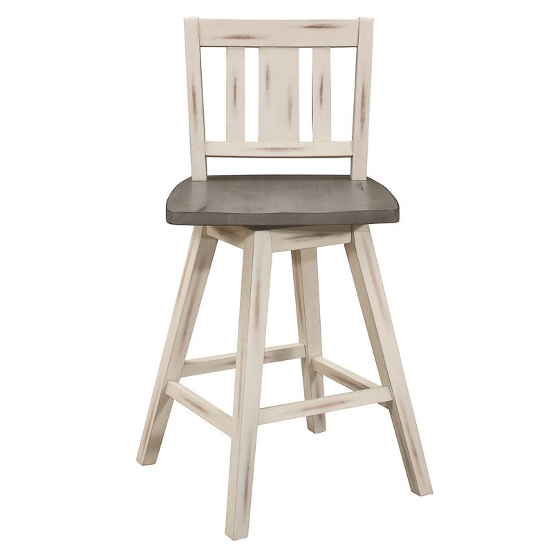 Catania Slat Back Counter Height Dining Swivel Chair in White (Set of 2)