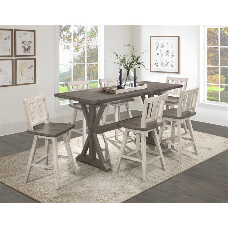 Catania Slat Back Counter Height Dining Swivel Chair in White (Set of 2)