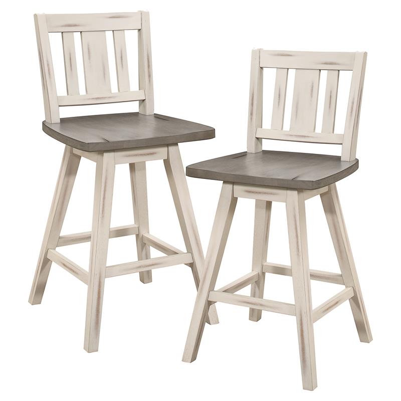 Catania Slat Back Counter Height Dining Swivel Chair in White (Set of 2)