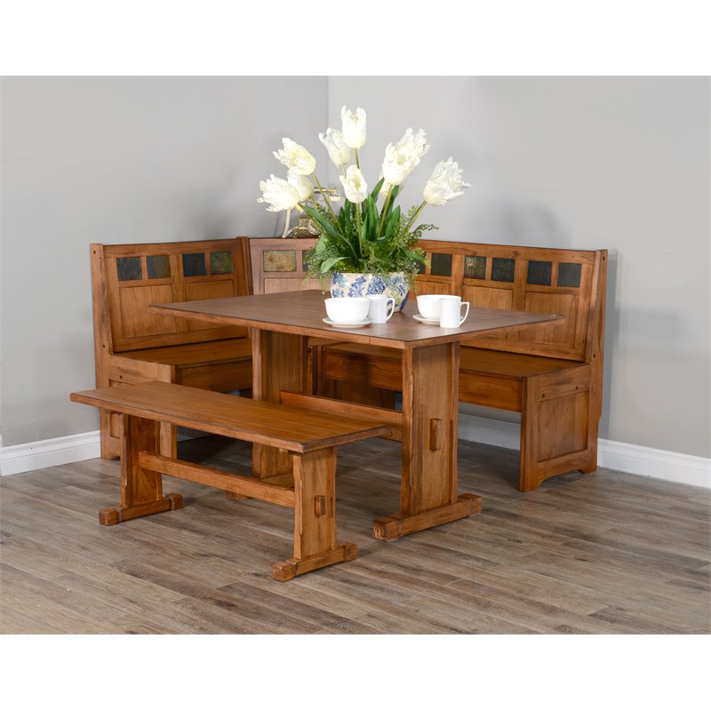 Catania Farmhouse Wood Breakfast Nook Set in Rustic Oak Finish