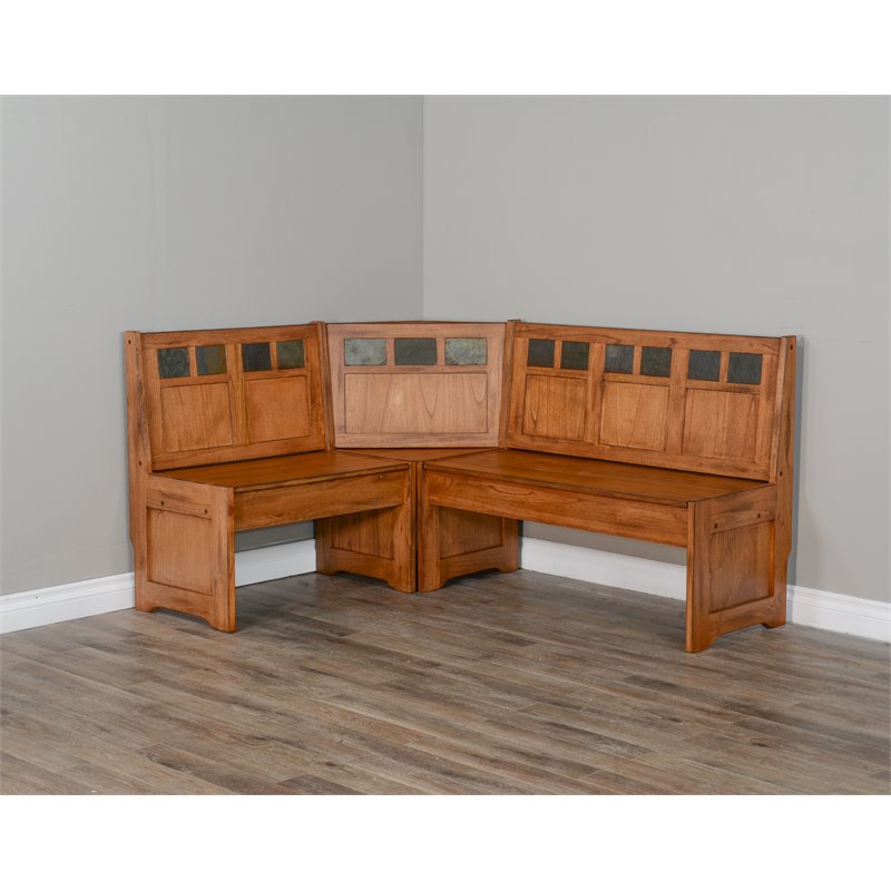 Catania Farmhouse Wood Breakfast Nook Set in Rustic Oak Finish