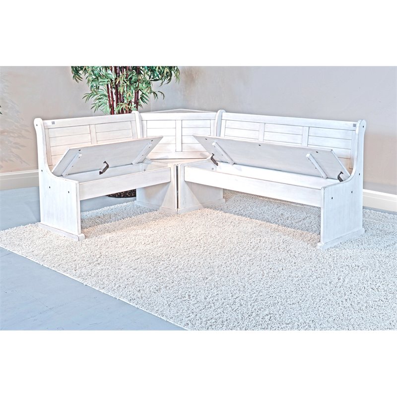 Catania Farmhouse Wood Breakfast Nook Set in Marble White Finish
