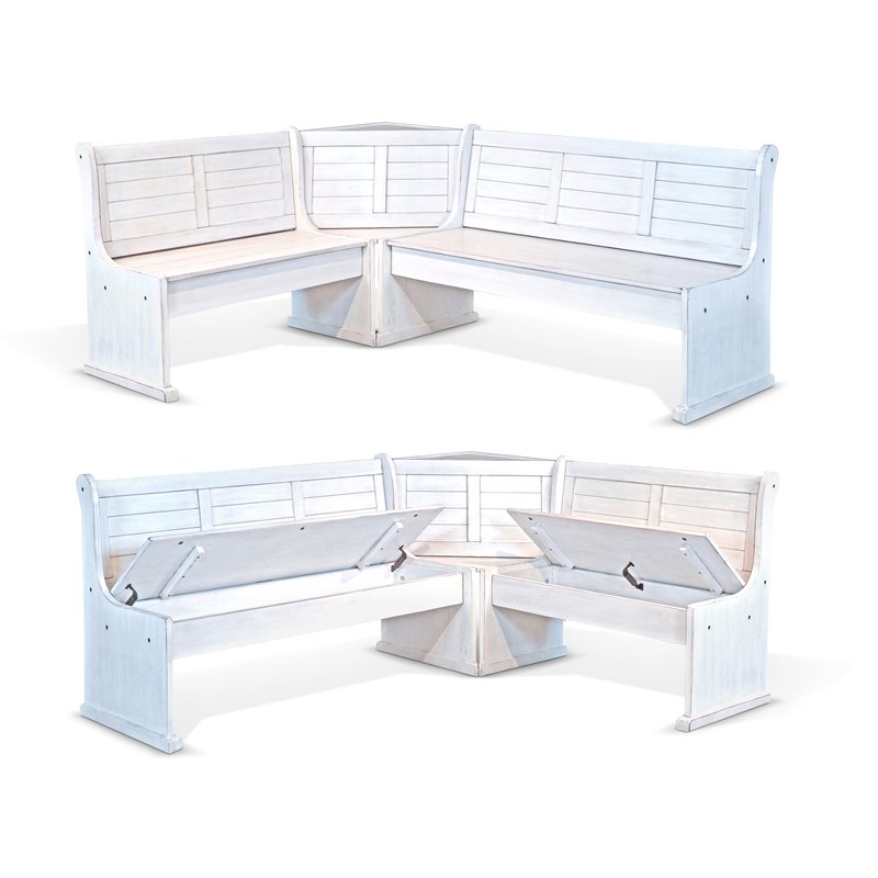 Catania Farmhouse Wood Breakfast Nook Set in Marble White Finish