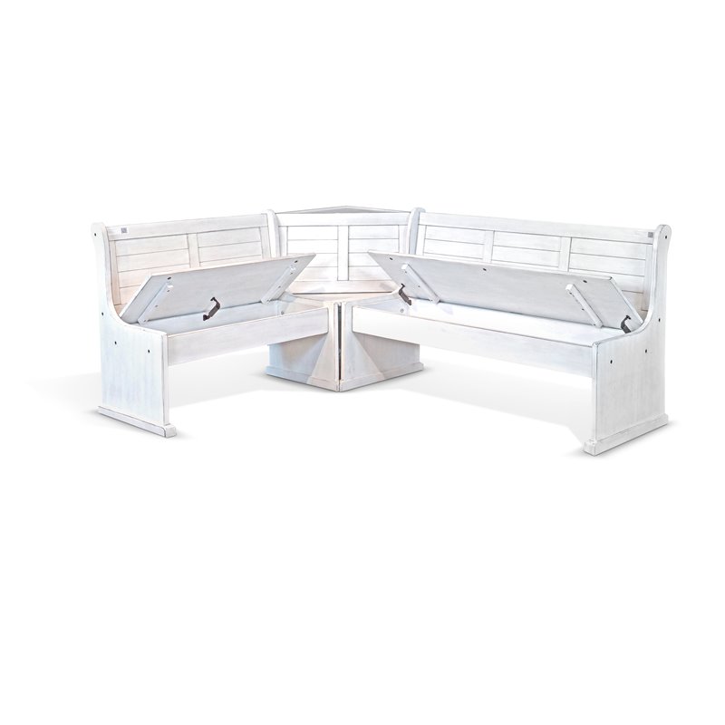 Catania Farmhouse Wood Breakfast Nook Set in Marble White Finish