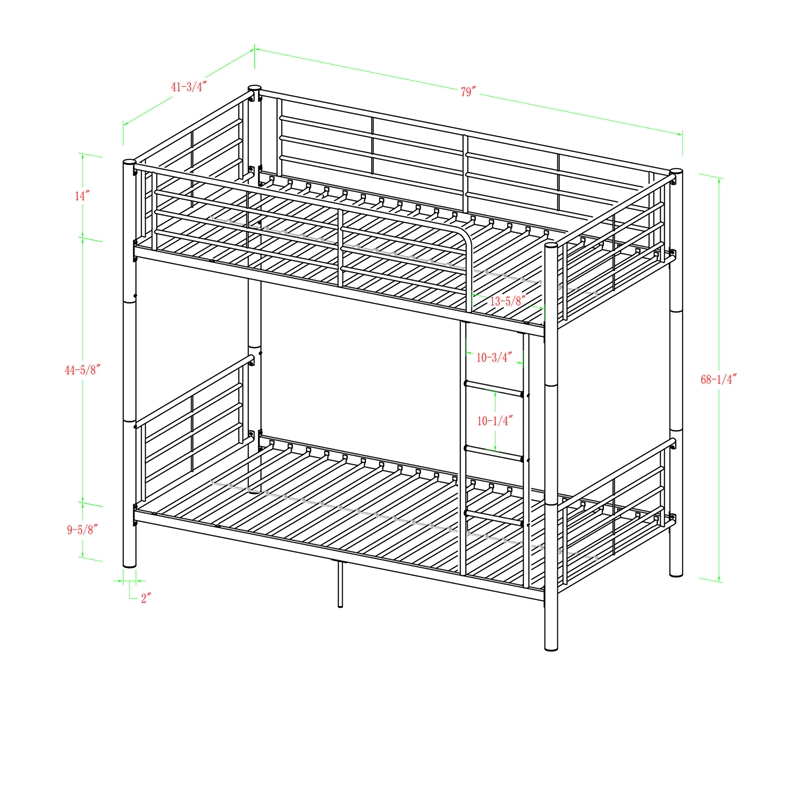 Catania Modern / Contemporary Metal Twin over Twin Bunk Bed in White