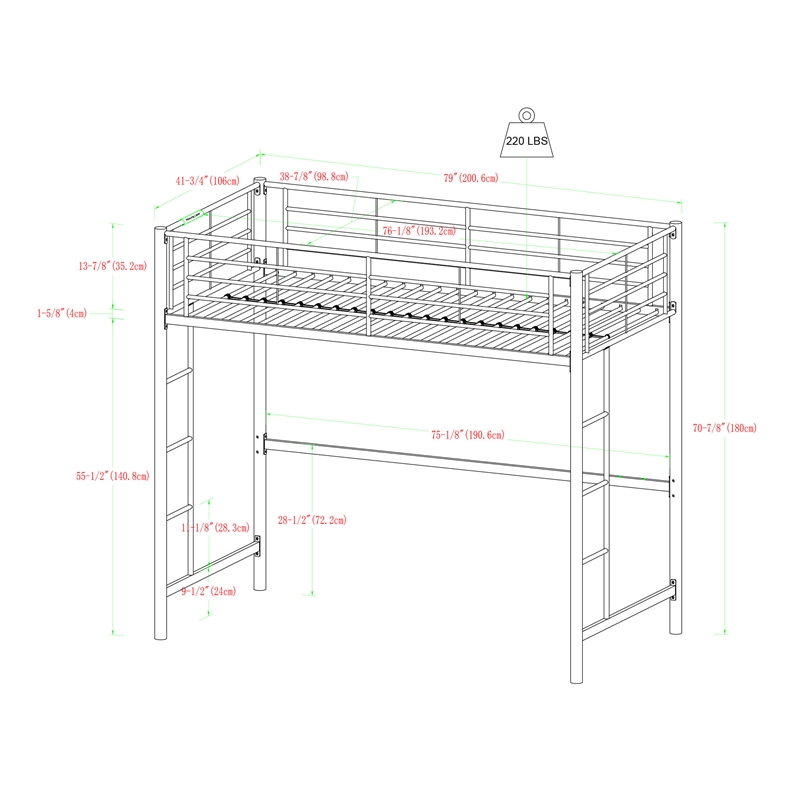 Catania Modern / Contemporary Metal Twin Loft Bunk Bed in Black