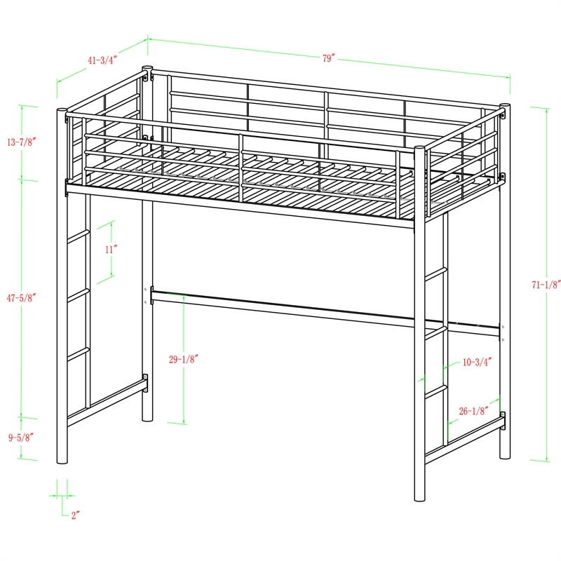Catania Modern / Contemporary White Premium Metal Twin Loft Bunk Bed